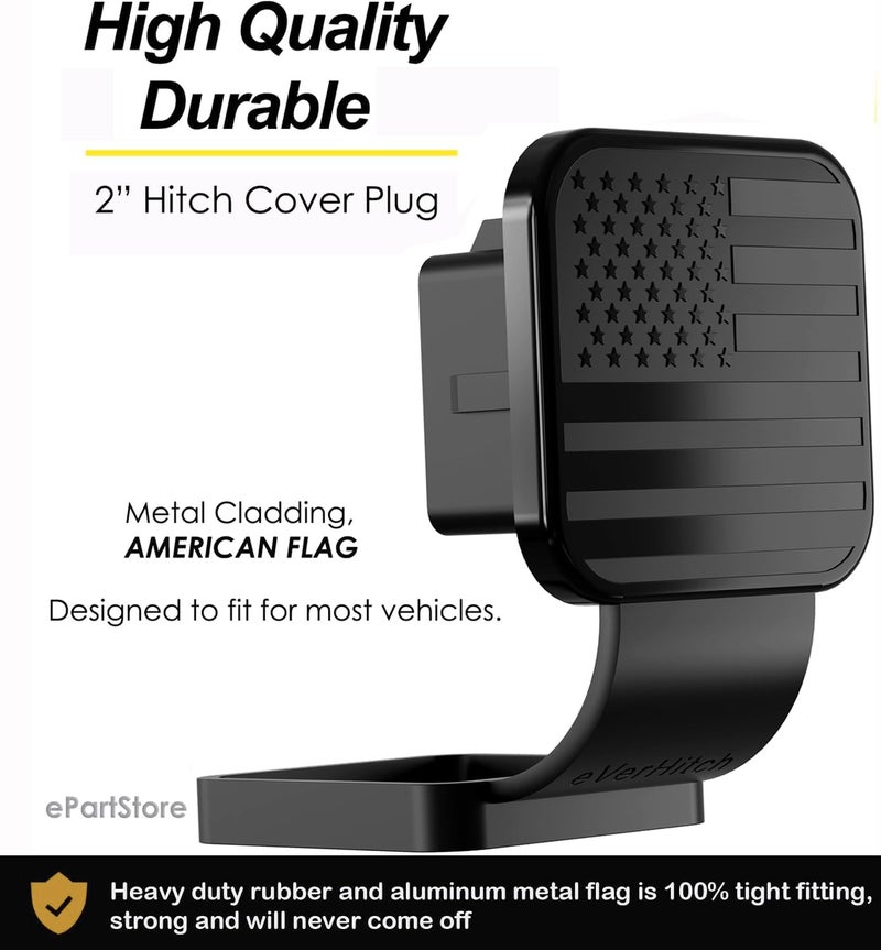 eVerHITCH American Flag Universal Trailer Hitch Cover Tube Plug Insert (Fits 2" Receiver, Black) - Image 2